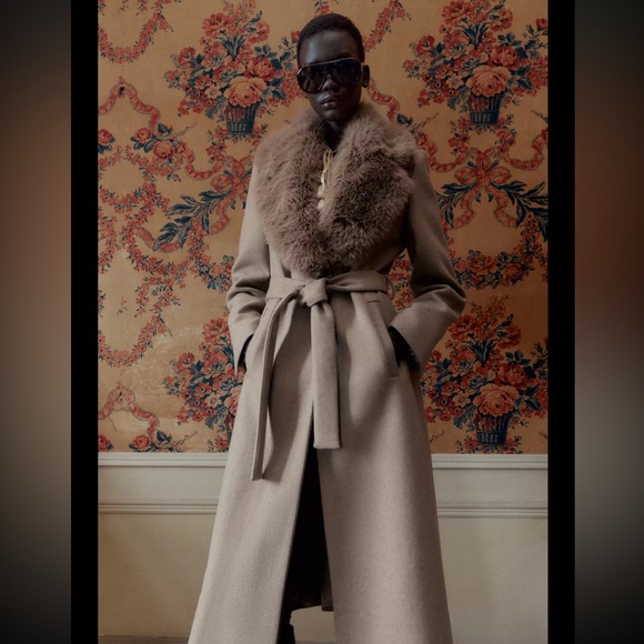 Zara wool Coat with faux fur lapel light mink